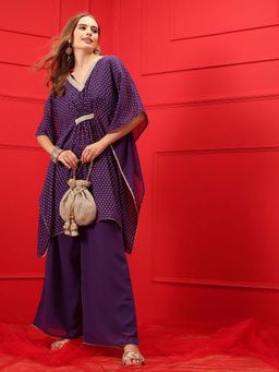 INDO STREET - Purple Bandhani Printed Kaftan and Pant