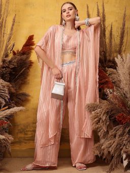 INDO STREET - Pink Woven Jacket with Bustier and Pant