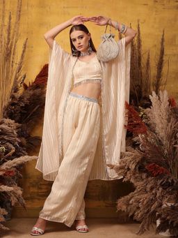 INDO STREET - Peach Woven Jacket with Bustier and Pant