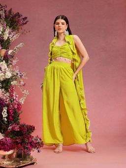 INDO STREET - Green Solid Jacket with Bustier and Pant