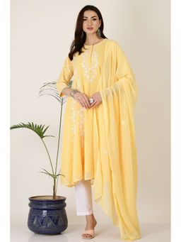 Kaanchie Nanggia - Yellow Georgette Kurta Pant Dupatta (Set of 3)