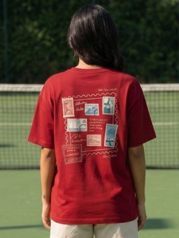 Nobero - Red Oversized Printed T-Shirt