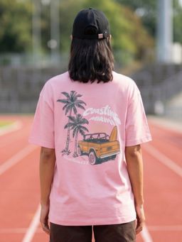 Nobero - Pink Oversized Printed T-Shirt