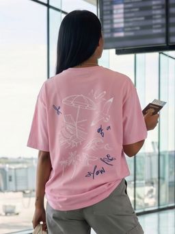 Nobero - Light Pink Oversized Printed T-Shirt