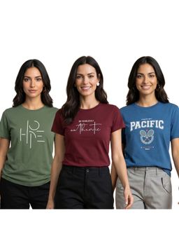 Nobero - Multi-Colour Printed Regular Fit Cotton T-Shirt (Pack Of 3)