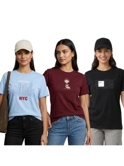 Nobero - Printed Regular Fit T-Shirt (Pack Of 3)