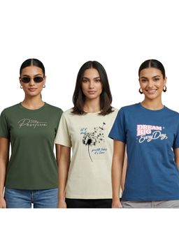 Nobero - Multi-Colour Printed Regular Fit T-Shirt (Pack Of 3)