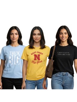 Nobero - Multi-Colour Printed Cotton T-Shirt (Pack Of 3)
