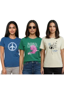 Nobero - Multi-Colour Printed Regular Fit T-Shirt (Pack Of 3)
