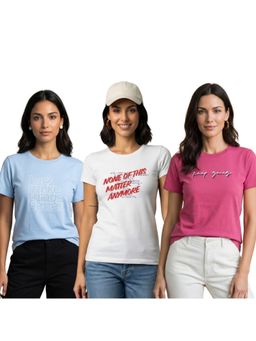 Nobero - Multi-Colour Printed Regular Fit T-Shirt (Pack Of 3)