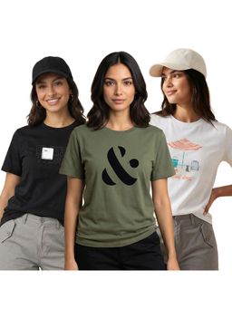 Nobero - Multi-Colour Printed Regular Fit T-Shirt (Pack Of 3)
