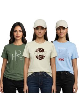 Nobero - Multi-Colour Printed Cotton T-Shirt (Pack Of 3)
