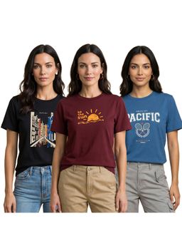 Nobero - Printed Regular Fit Cotton T-Shirt (Pack Of 3)