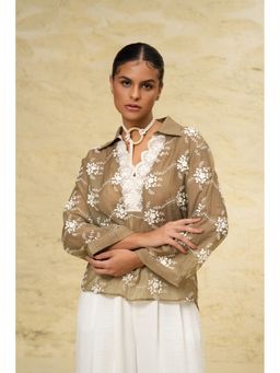 Sheczzar - Olive Crush Cotton Oversized Embroidered Top