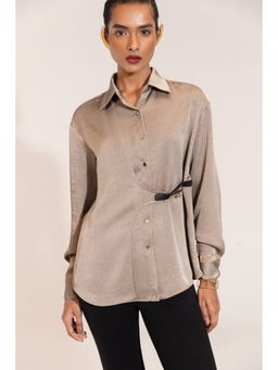 Sheczzar - Grey Luxe Crushed Satin Belted Top