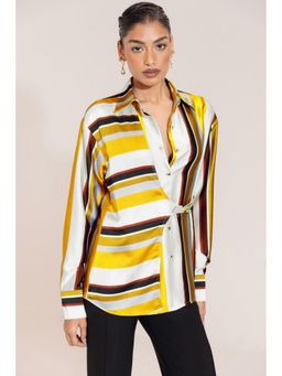 Sheczzar - Yellow Luxe Satin Shirt Dull Satin Belted Top