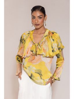 Sheczzar - Sunlit Bloom Chiffon Yellow Floral Top