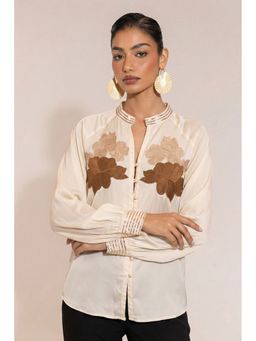 Sheczzar - Cream Premium Satin Embroidered Oversized Top