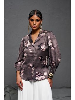 Sheczzar - Grey Floral Satin Top