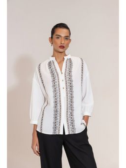 Sheczzar - White Linen Blend Embroidered Shirt