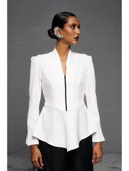 Sheczzar - White Thick Woven Peplum Top