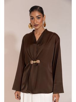 Sheczzar - Coffee Brown Satin Drape Top