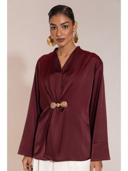 Sheczzar - Wine Brown Satin Drape Top