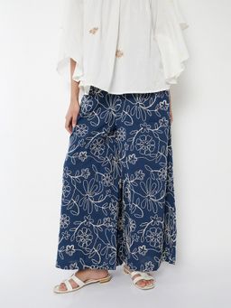 max - Blue Women Floral Print Flared Palazzo