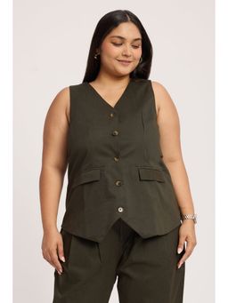 Virgio - Olive Cotton Sleeveless Waist Coat