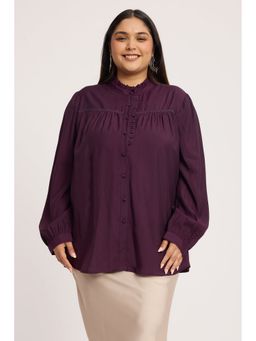 Virgio - Purple Button Down and Lace Detail Top