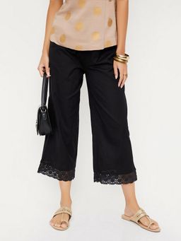 max - Black Women Lace Hem Palazzo