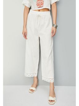 max - Off White Women Lace Hem Palazzo
