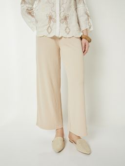max - Cream Women Elasticated Front Waist Tie Up Ribbed Palazzo