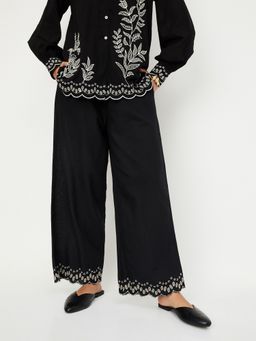 max - Black Women Embroidered Palazzo