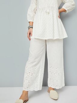 max - Off White Women Schiffili Embroidered Palazzo