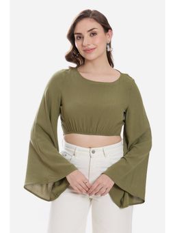 Virgio - Olive Viscose Bell Sleeve Crop Top