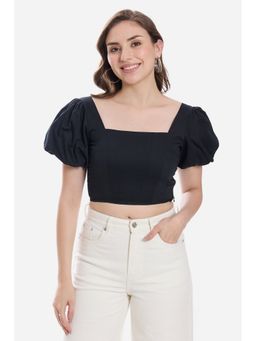 Virgio - Black Cotton Corset Crop Top