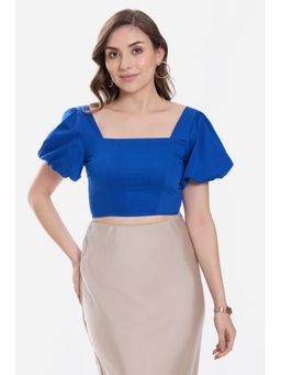 Virgio - Blue Cotton Corset Crop Top