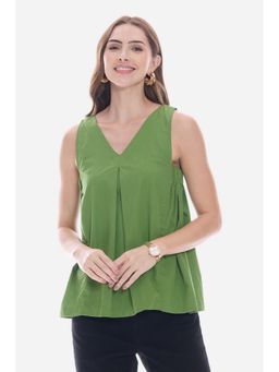 Virgio - Green V-Neckline Flared Regular Top