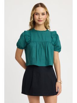 Virgio - Teal Gathered Ruffle Boxy Top