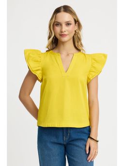 Virgio - Yellow Flutter Sleeve Top Regular Top