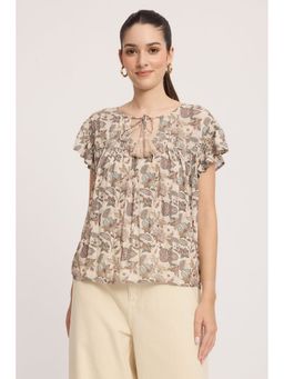 Virgio - Printed Brown Front Tie-Up Regular Top