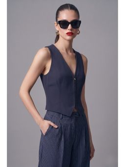 Virgio - Navy Blue Viscose V-Neck Waistcoat