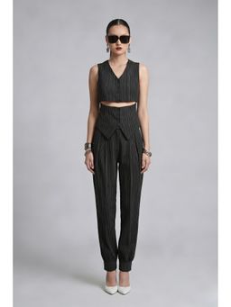 Virgio - Black Stripes Cotton Crop Cut-Out Waistcoat
