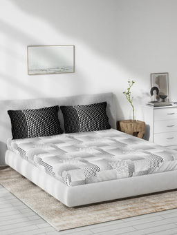 Ddecor Live Beautiful - Cotton King Size Fitted Sheet with 2 Pillow Covers, 136 TC - Grey