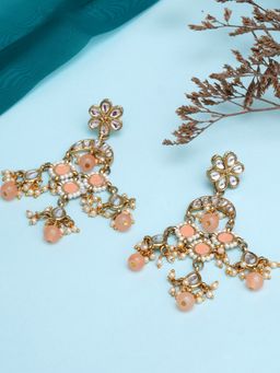 Karatcart - Gold Plated Peach Meena Kundan Dangler Earrings for Women