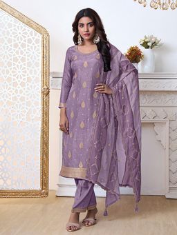 Seerat - Lavender Jacquard Kurti with Pant and Dupatta (Set of 3)