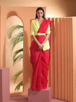 Beatitude - Red Handspun Cotton Saree with Unstitched Blouse