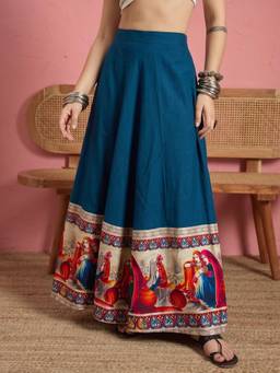 InWeave - Women Teal Rayon Maxi Skirt