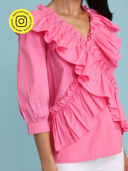 BOHO-CHIC By Sukriti Jain - Pink Cosmos Ruffled Blouse